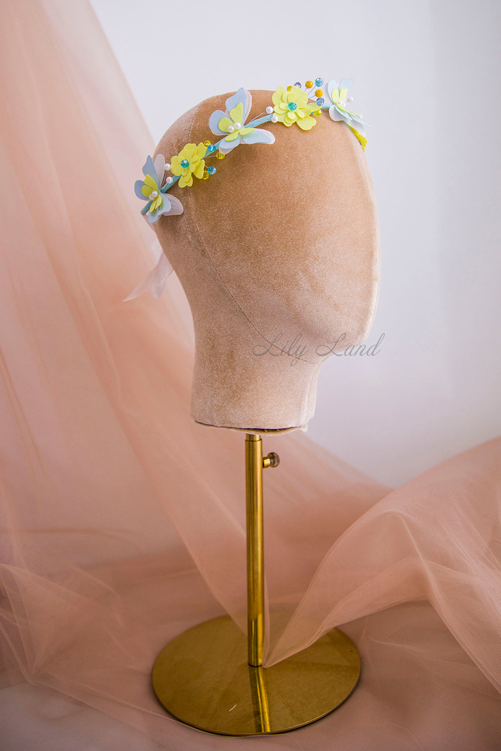 Girl Headband with Flowers and Butterflies in Fuchsia