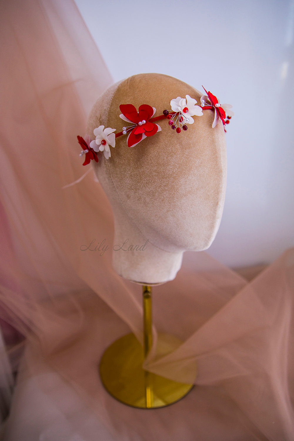 Girl Headband with Flowers and Butterflies in Fuchsia