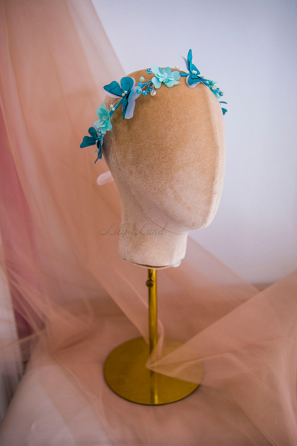 Girl Headband with Flowers and Butterflies in Fuchsia