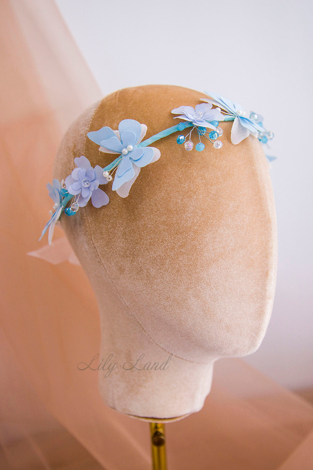 Girl Headband with Flowers and Butterflies in Fuchsia