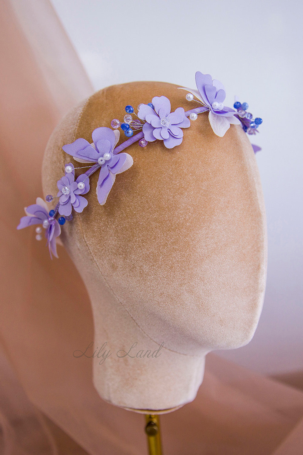Girl Headband with Flowers and Butterflies in Fuchsia