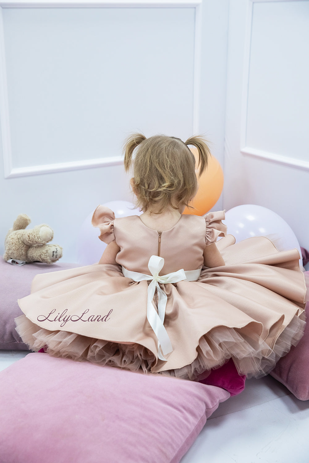 Lydia Tutu Satin Girl Dress in Cappuccino