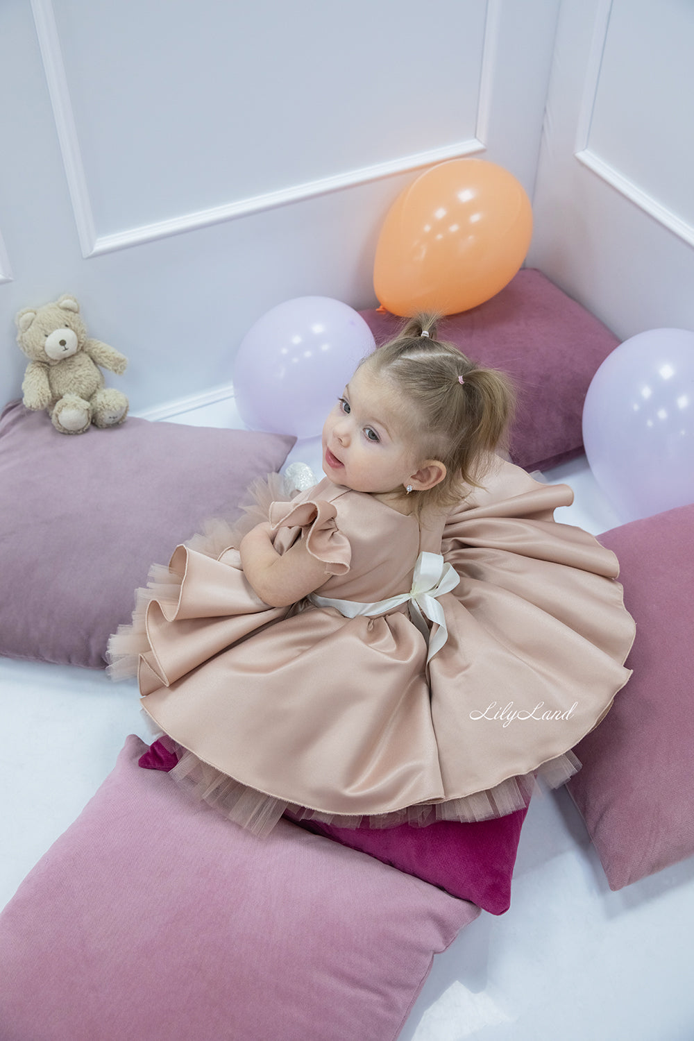 Lydia Tutu Satin Girl Dress in Cappuccino