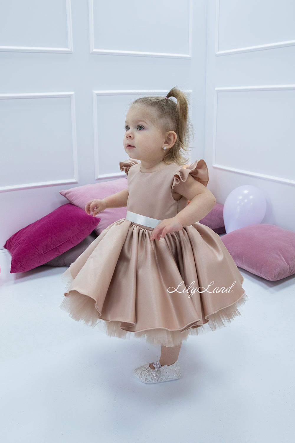 Lydia Tutu Satin Girl Dress in Cappuccino