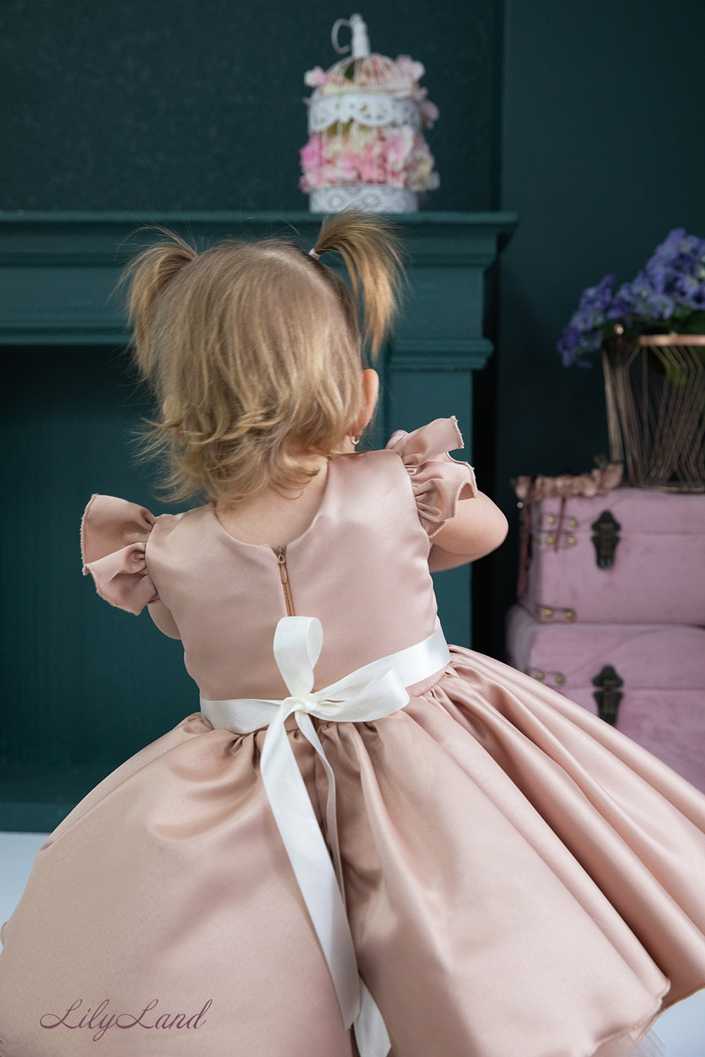 Lydia Tutu Satin Girl Dress in Cappuccino