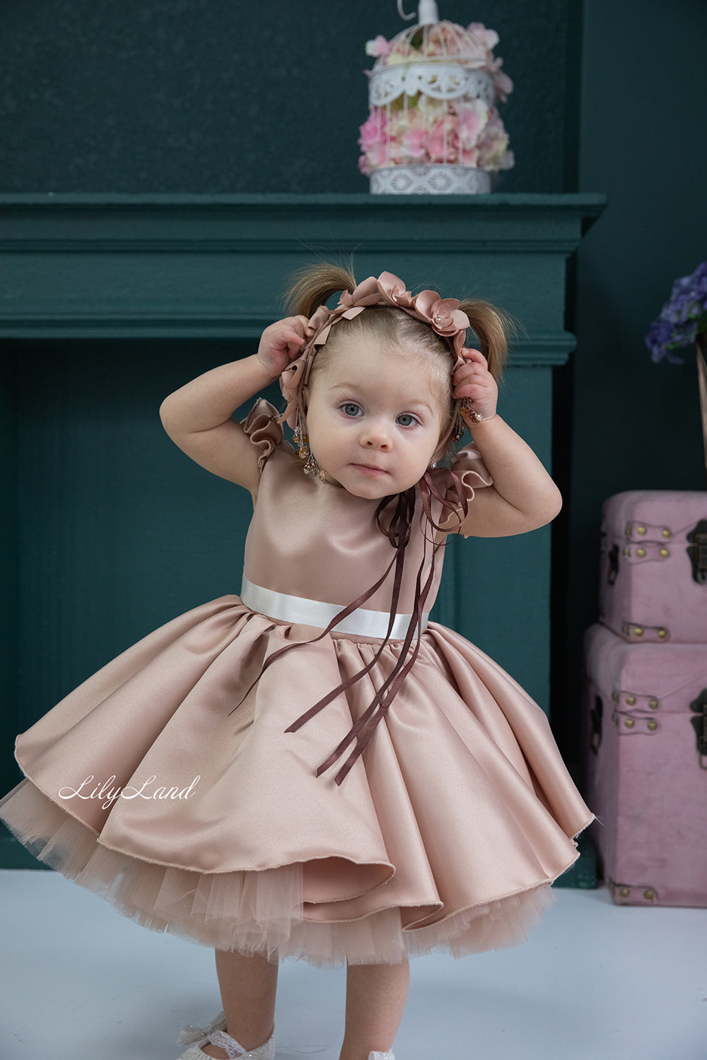 Lydia Tutu Satin Girl Dress in Cappuccino