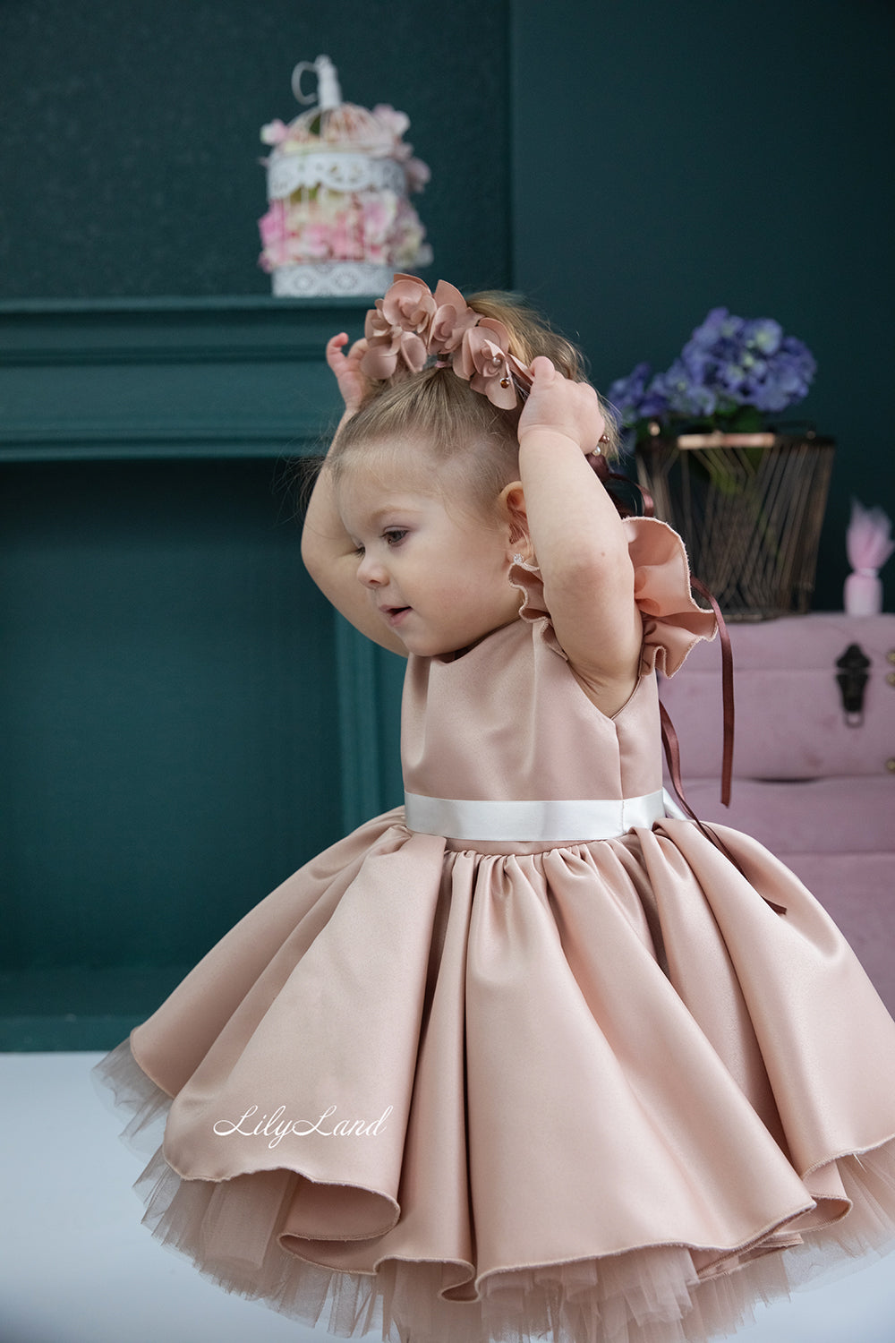 Lydia Tutu Satin Girl Dress in Cappuccino