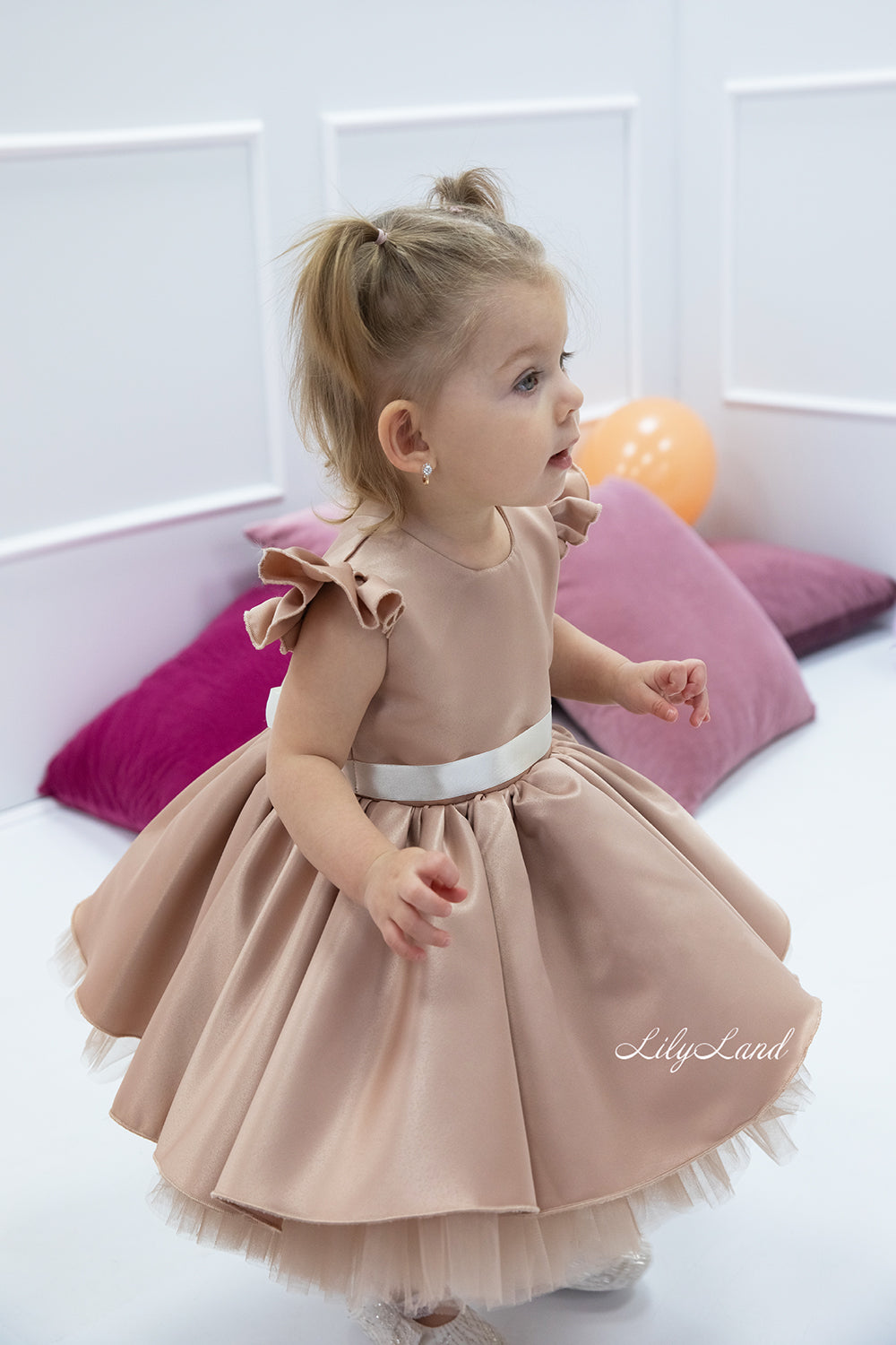 Lydia Tutu Satin Girl Dress in Cappuccino