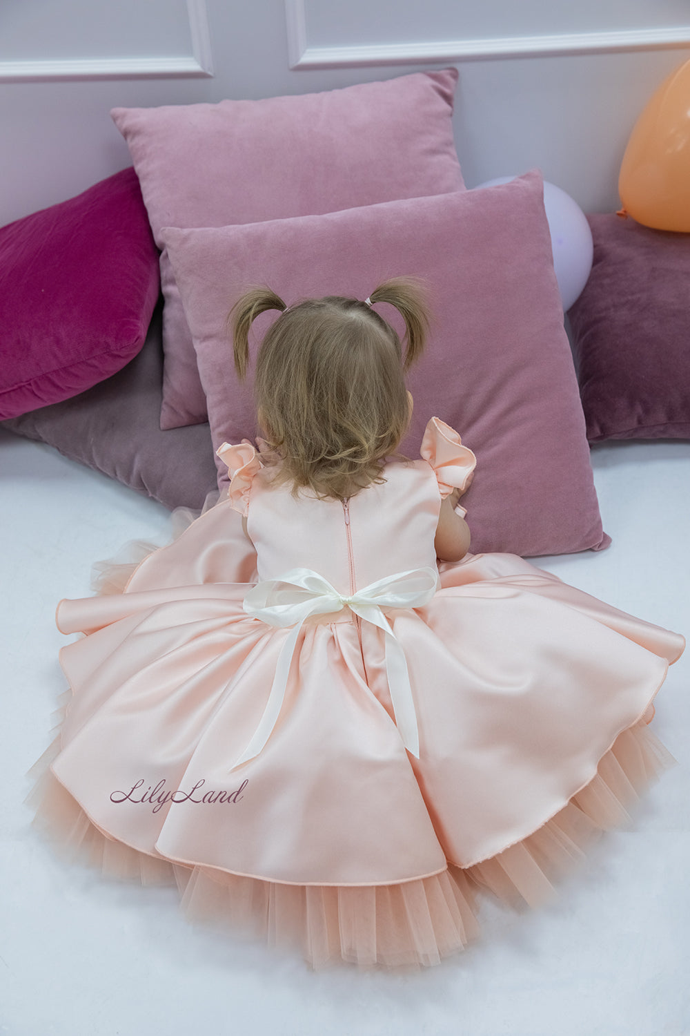 Lydia Tutu Satin Girl Dress in Peach