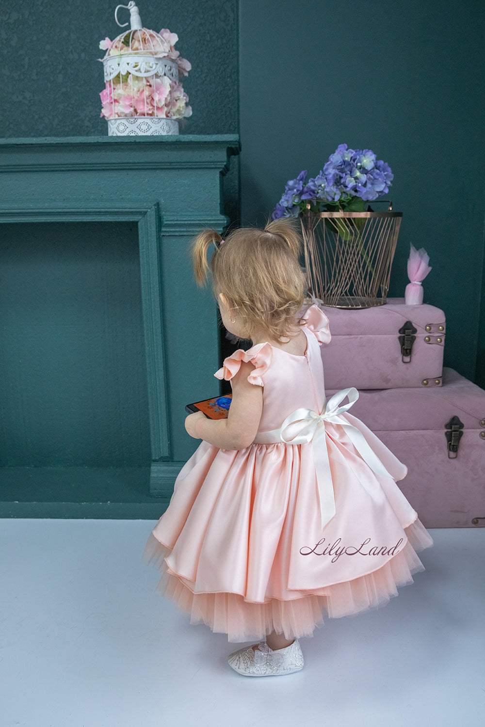 Lydia Tutu Satin Girl Dress in Peach