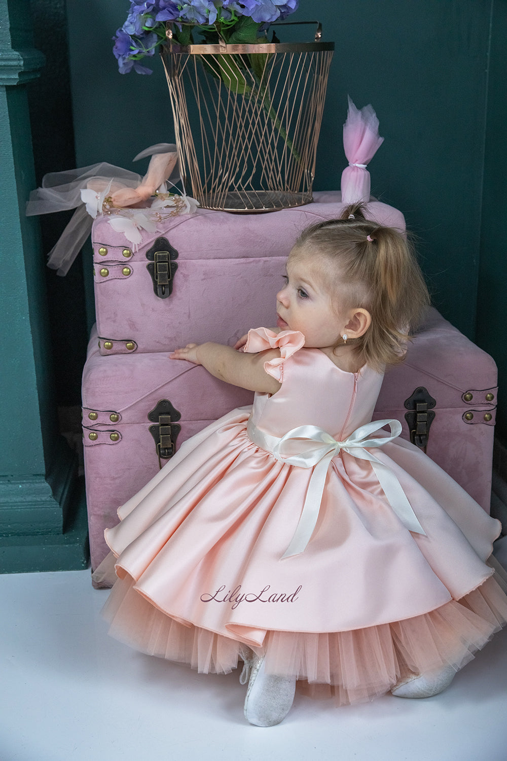 Lydia Tutu Satin Girl Dress in Peach