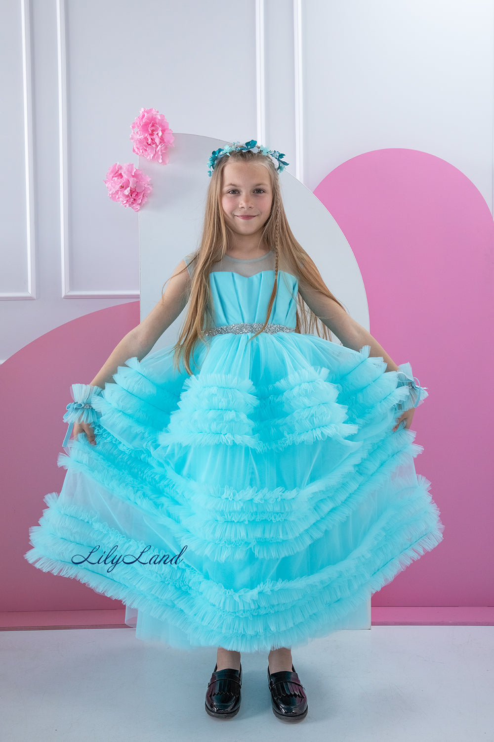 Matilda Baby Girl Long Dress in Turquoise