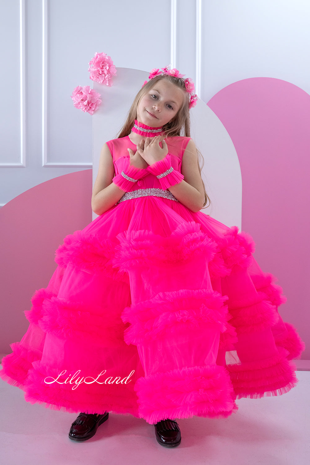 Matilda Baby Girl Long Dress in Hot Pink