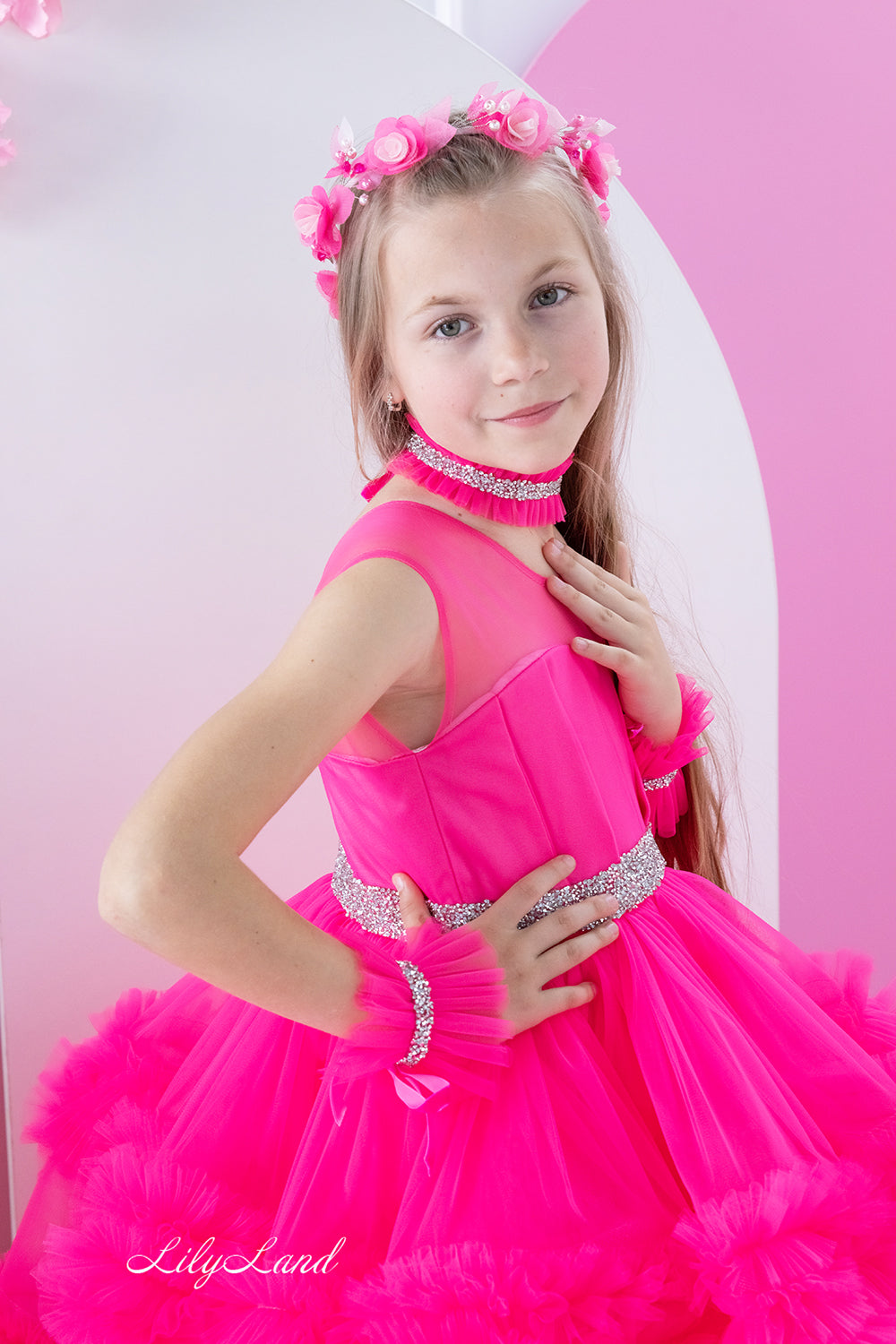 Matilda Baby Girl Long Dress in Hot Pink