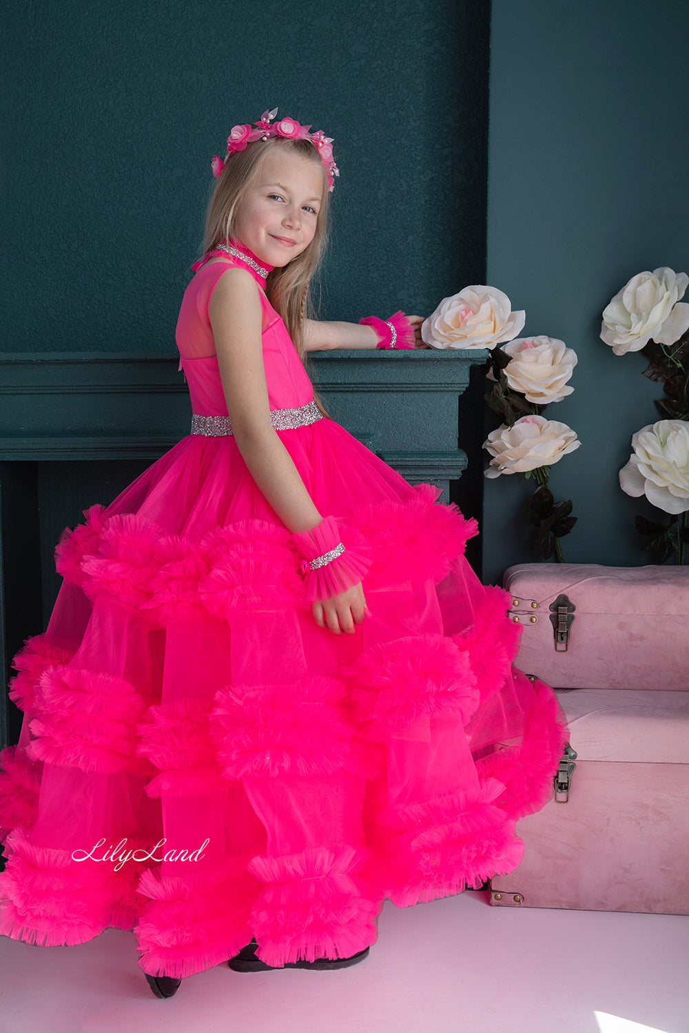 Matilda Baby Girl Long Dress in Hot Pink