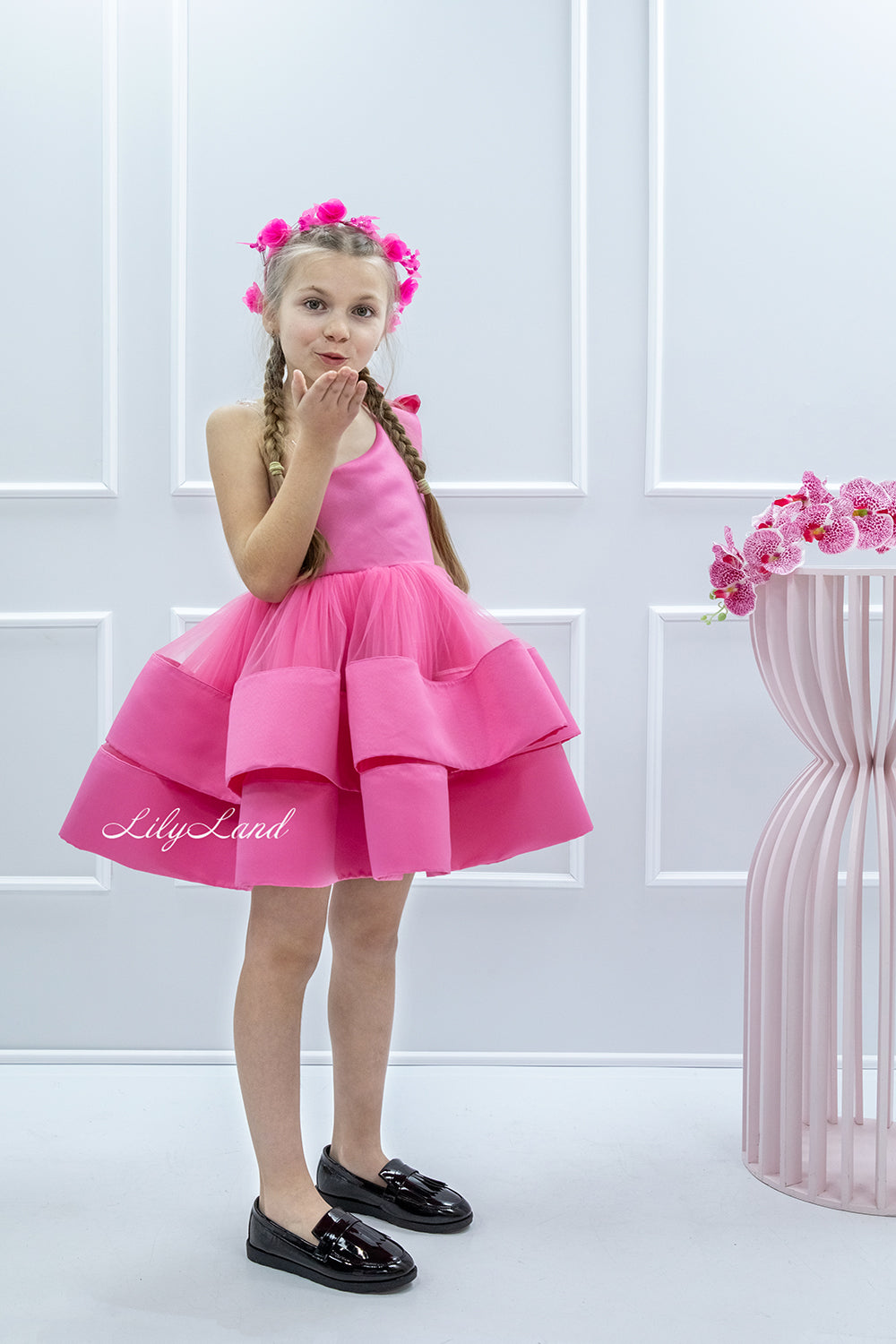 Ellin One Shoulder Girl Dress in Pink