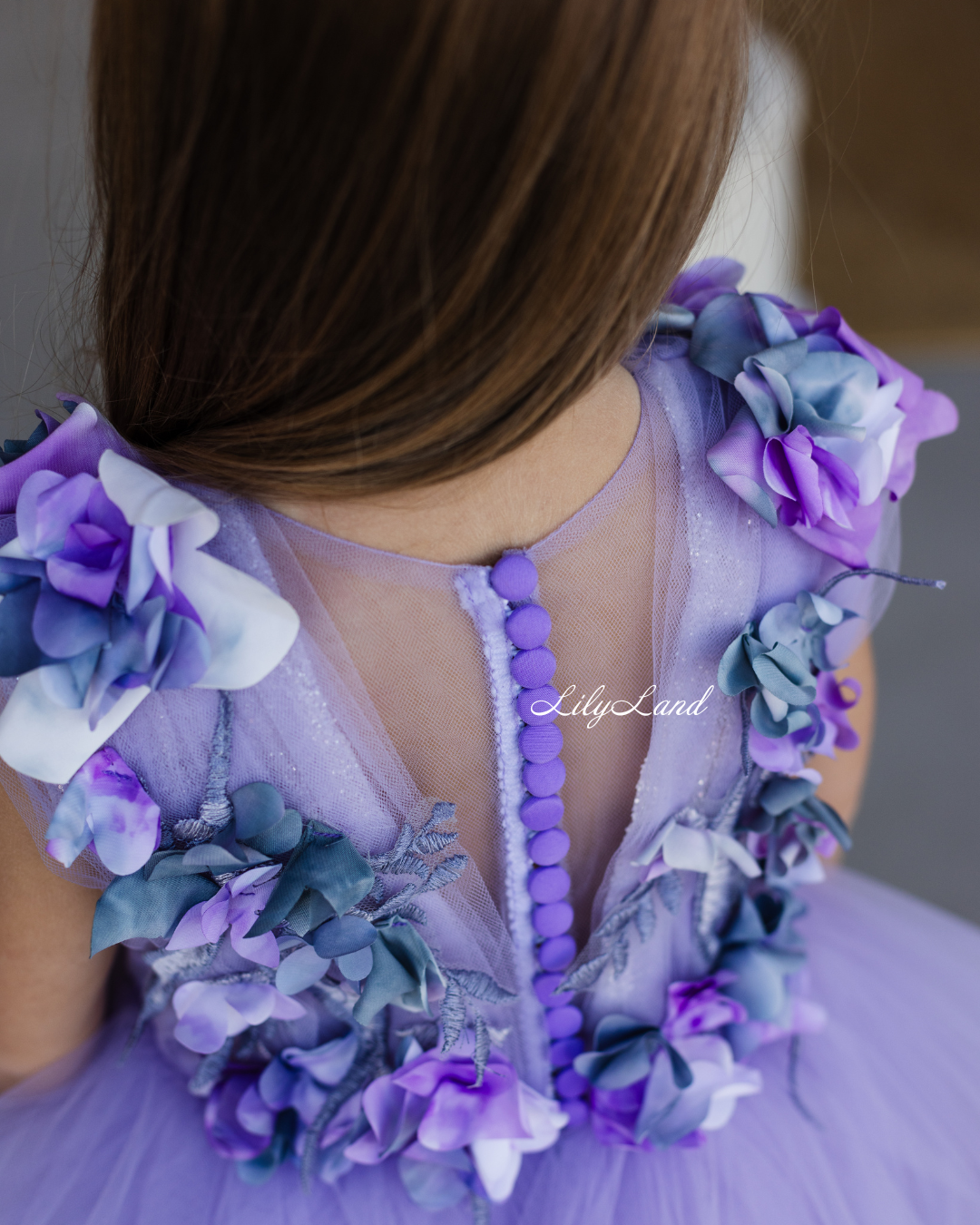 Hawaii Girls Dress with Purple Flower Lace in Lavender
