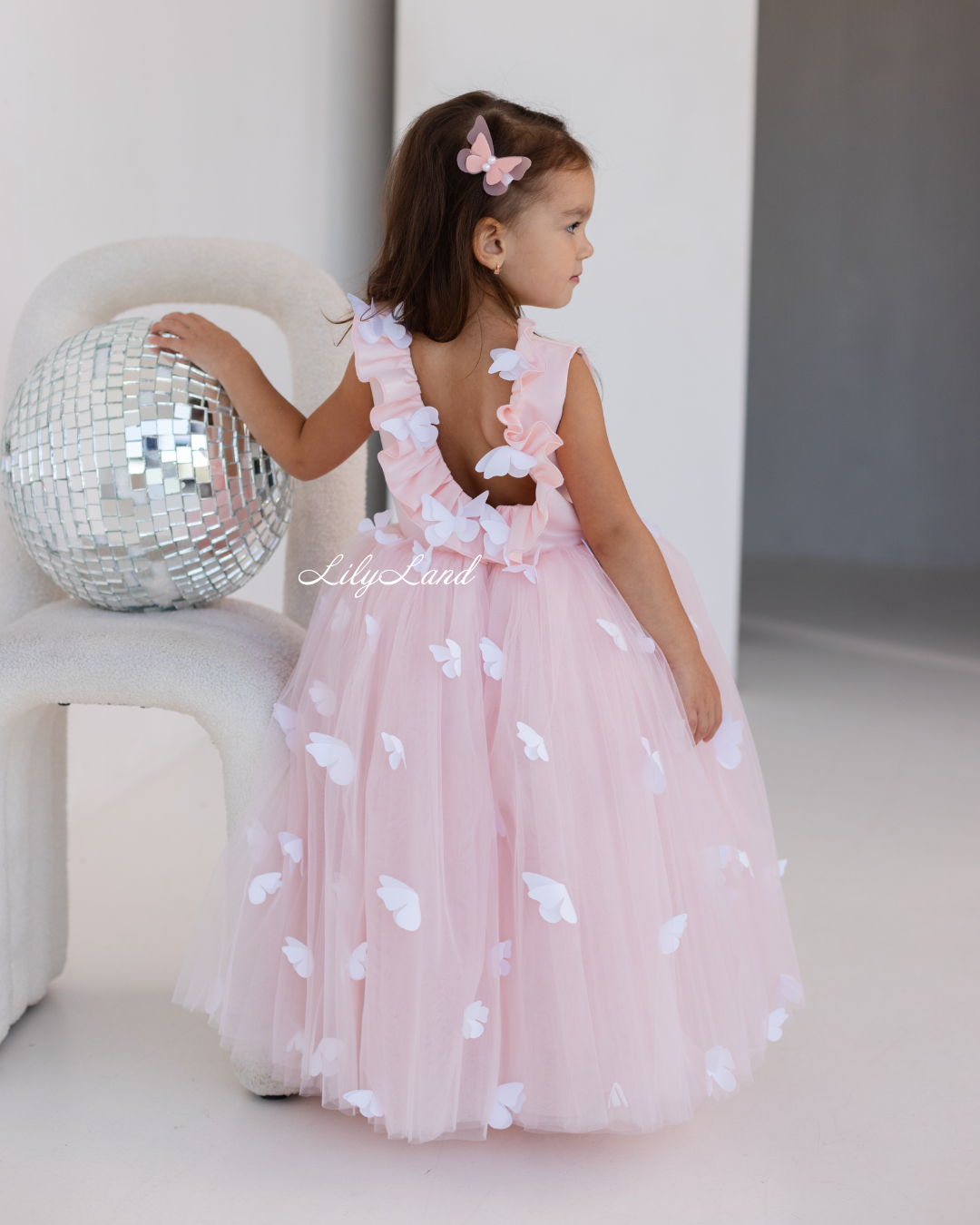 Fleur Girl Long Dress with Butterflies in Blush Pink