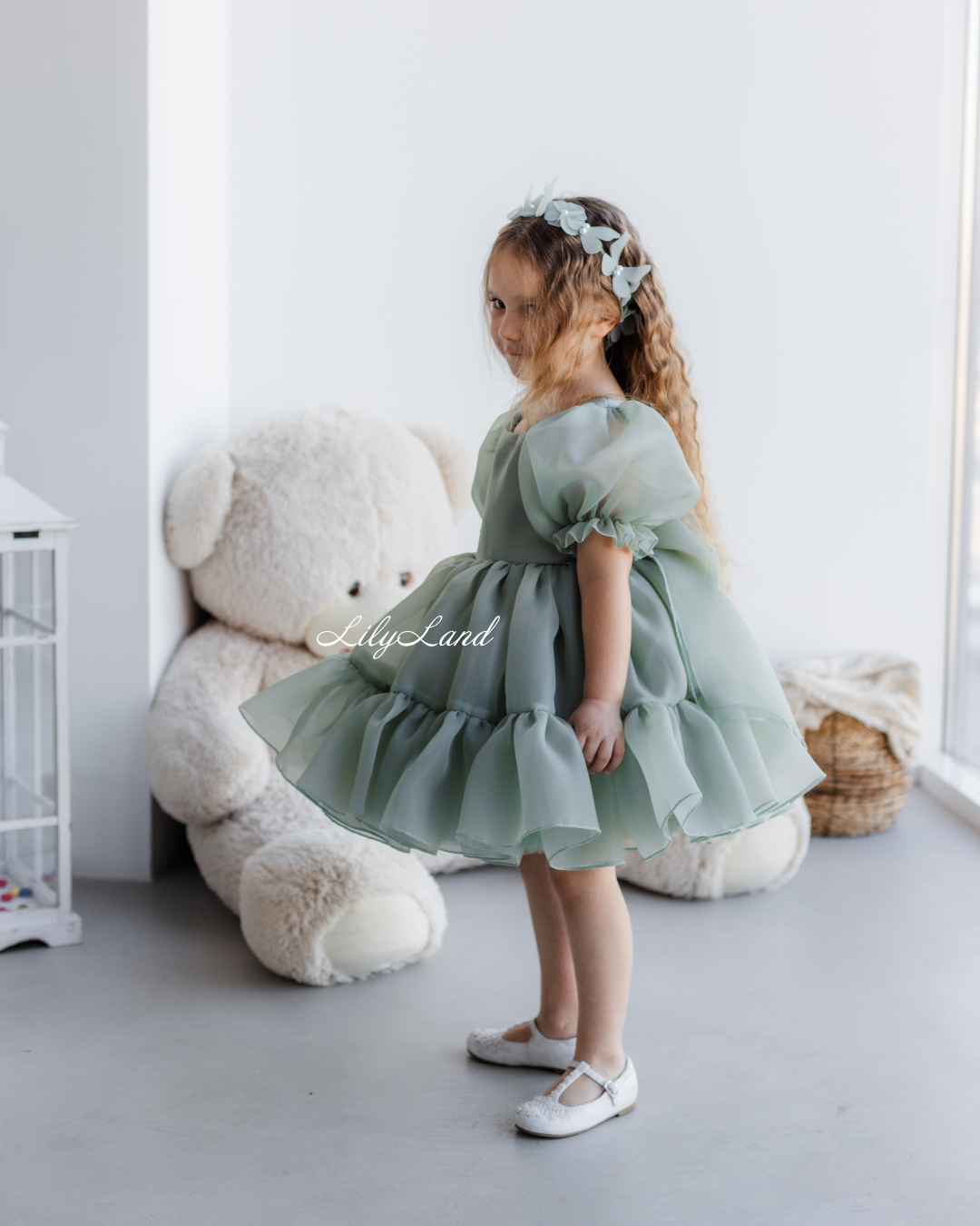 Marseille Puffy Tutu Girl Dress in Sage Green