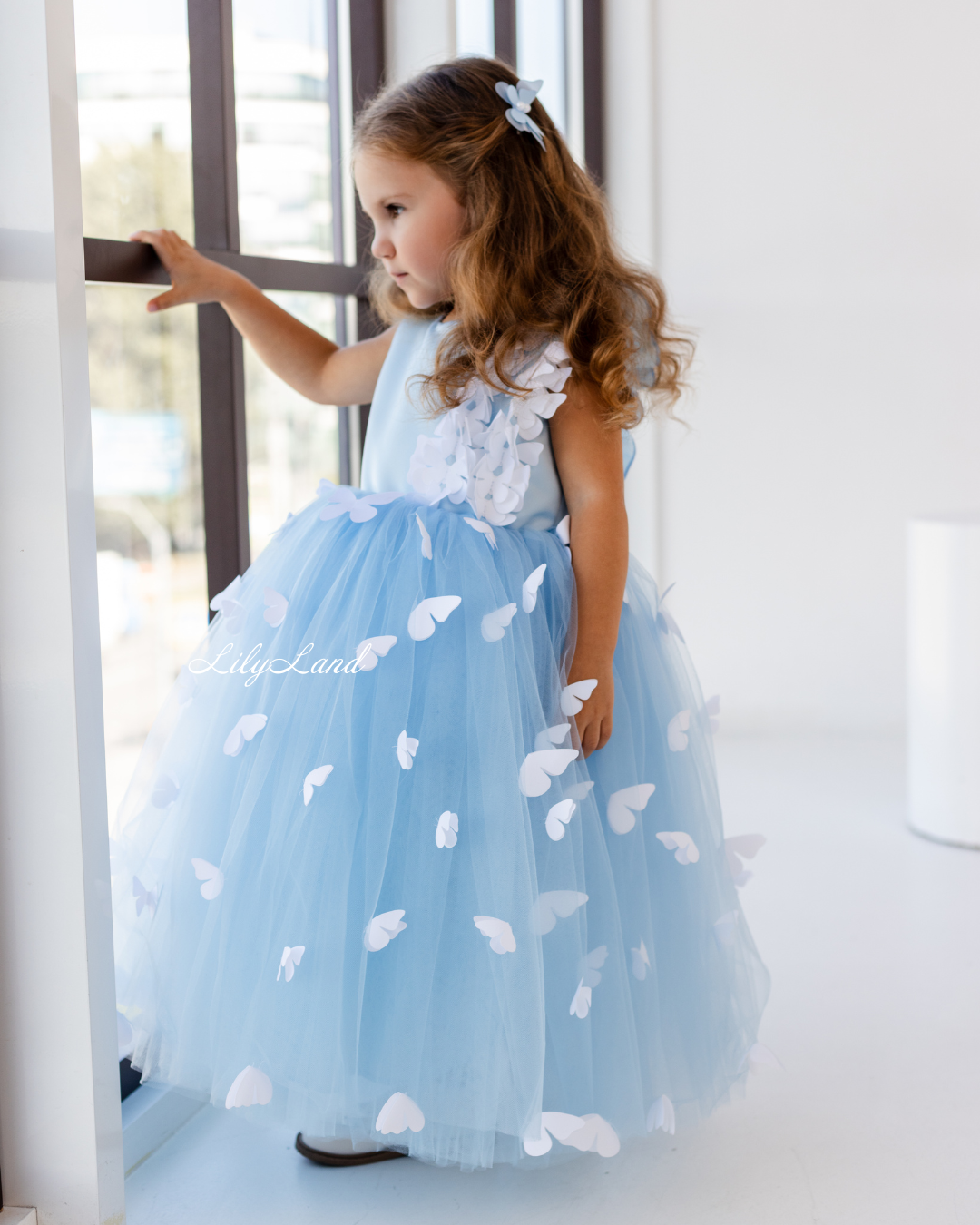 Fleur Girl Long Dress with Butterflies in Blue