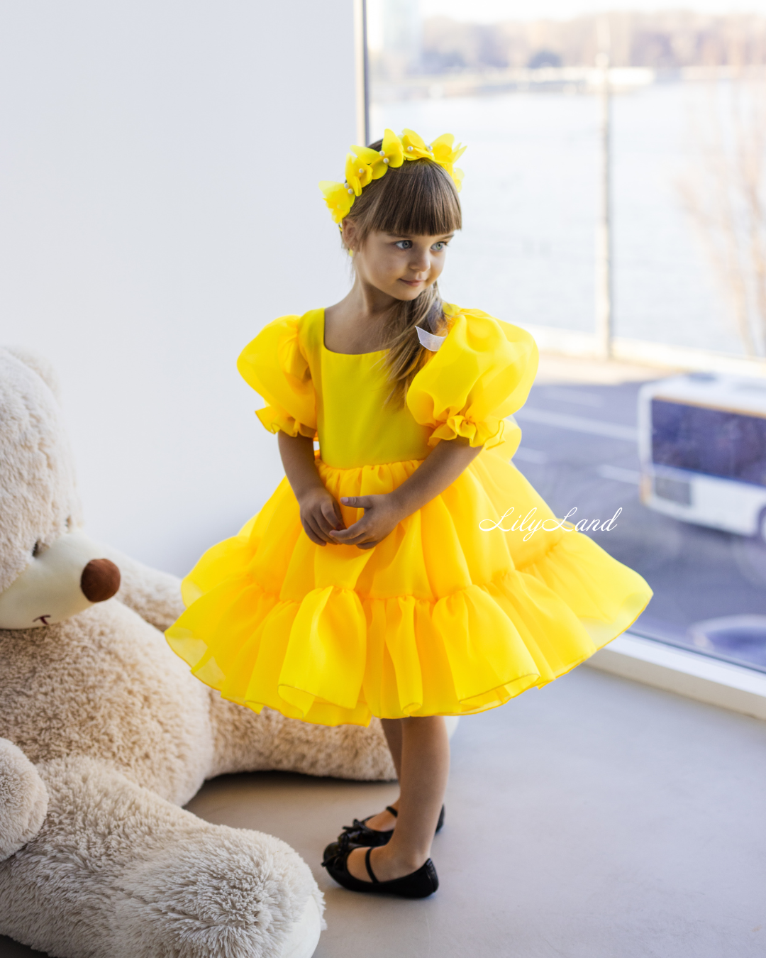 Marseille Puffy Tutu Girl Dress in Bright Neon Yellow
