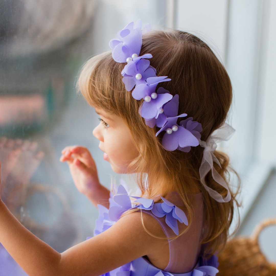 Girl Headband with Butterflies and Flowers in Blue