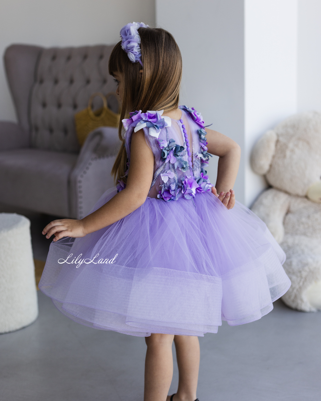 Hawaii Girls Dress with Purple Flower Lace in Lavender