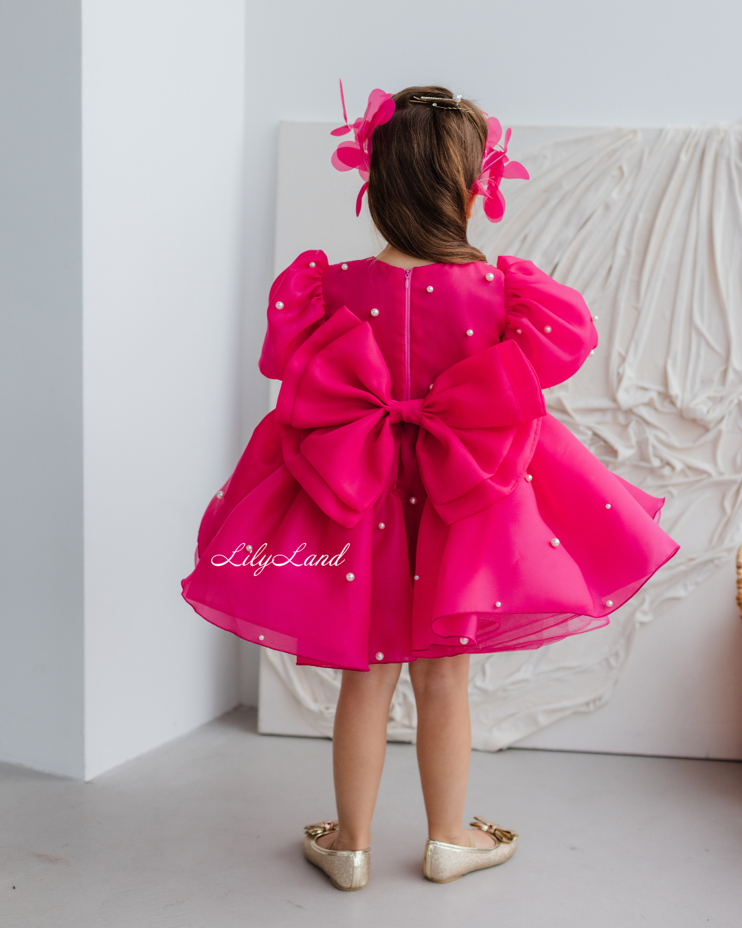 Mia Baby Girl Dress with Floral Appliqué in Raspberry