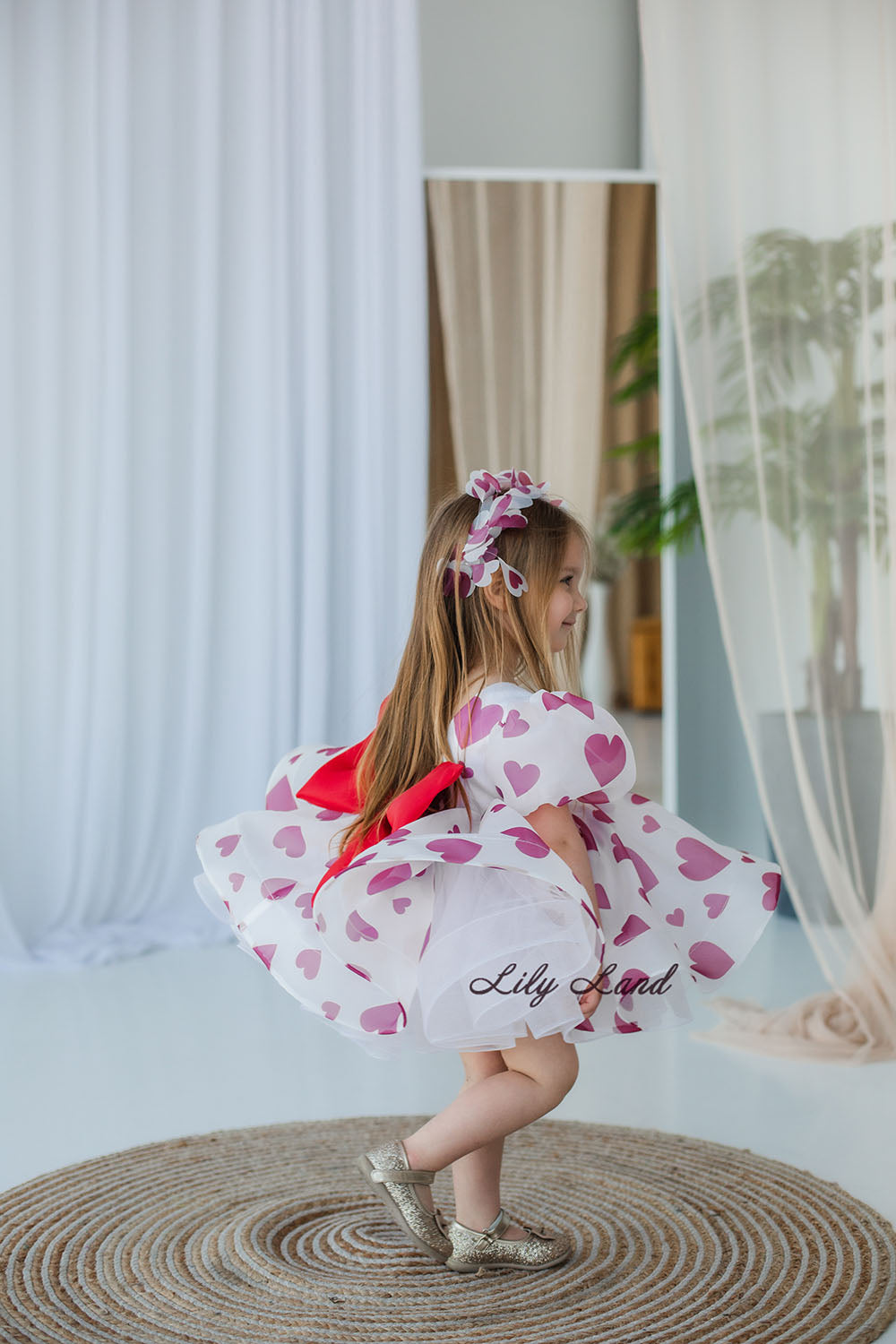 Lori Puffy Girl Dress with Red Hearts