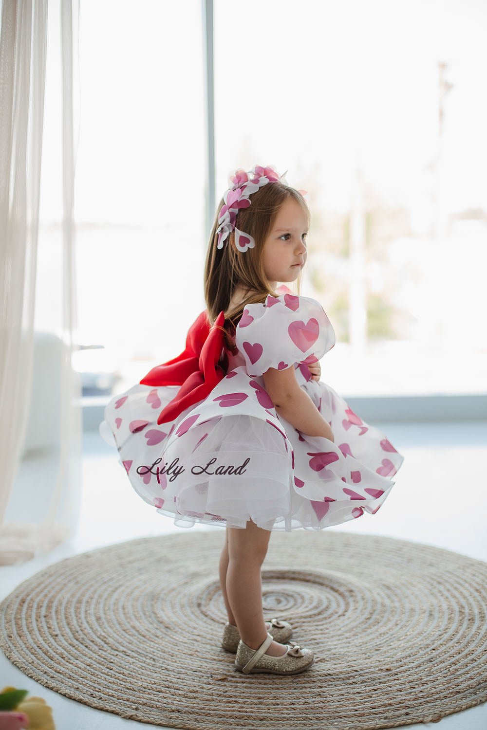 Lori Puffy Girl Dress with Red Hearts