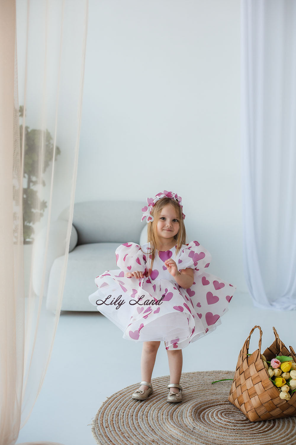 Lori Puffy Girl Dress with Red Hearts
