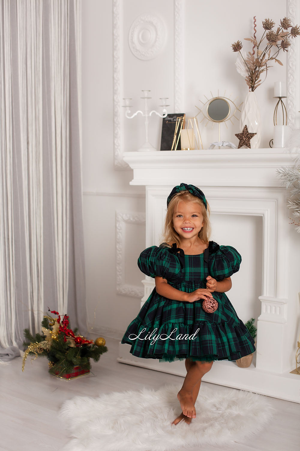 Christmas New Year Green Tartan Girl Dress