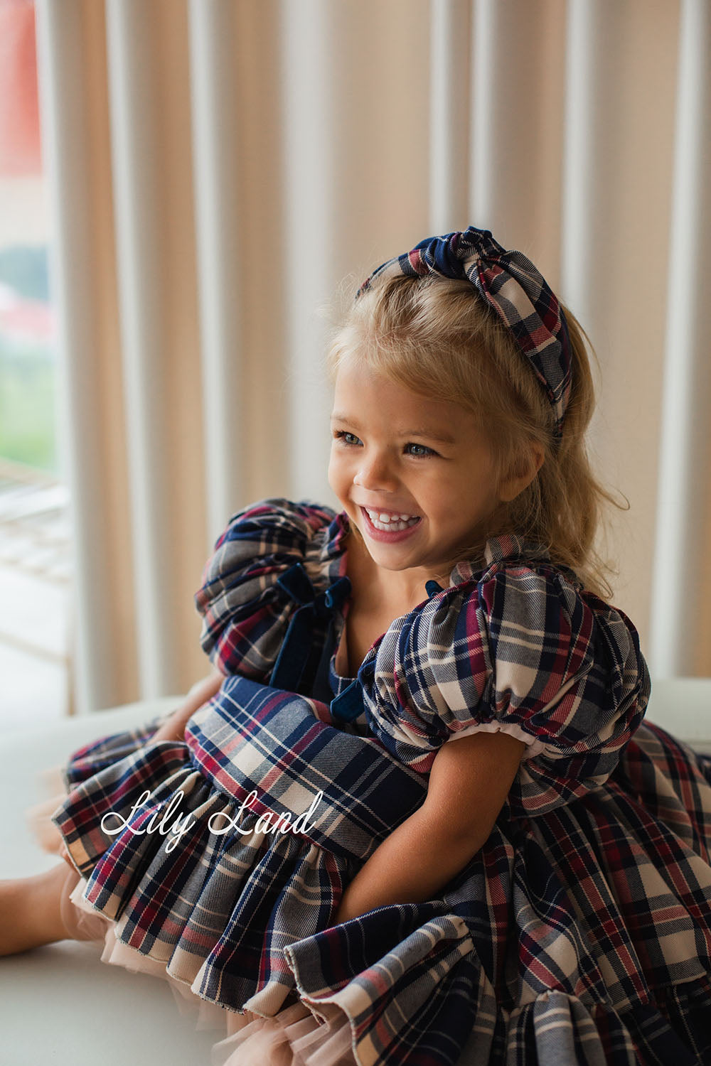 Tartan Plaid Knot Christmas Girl Headband in Emerald Green