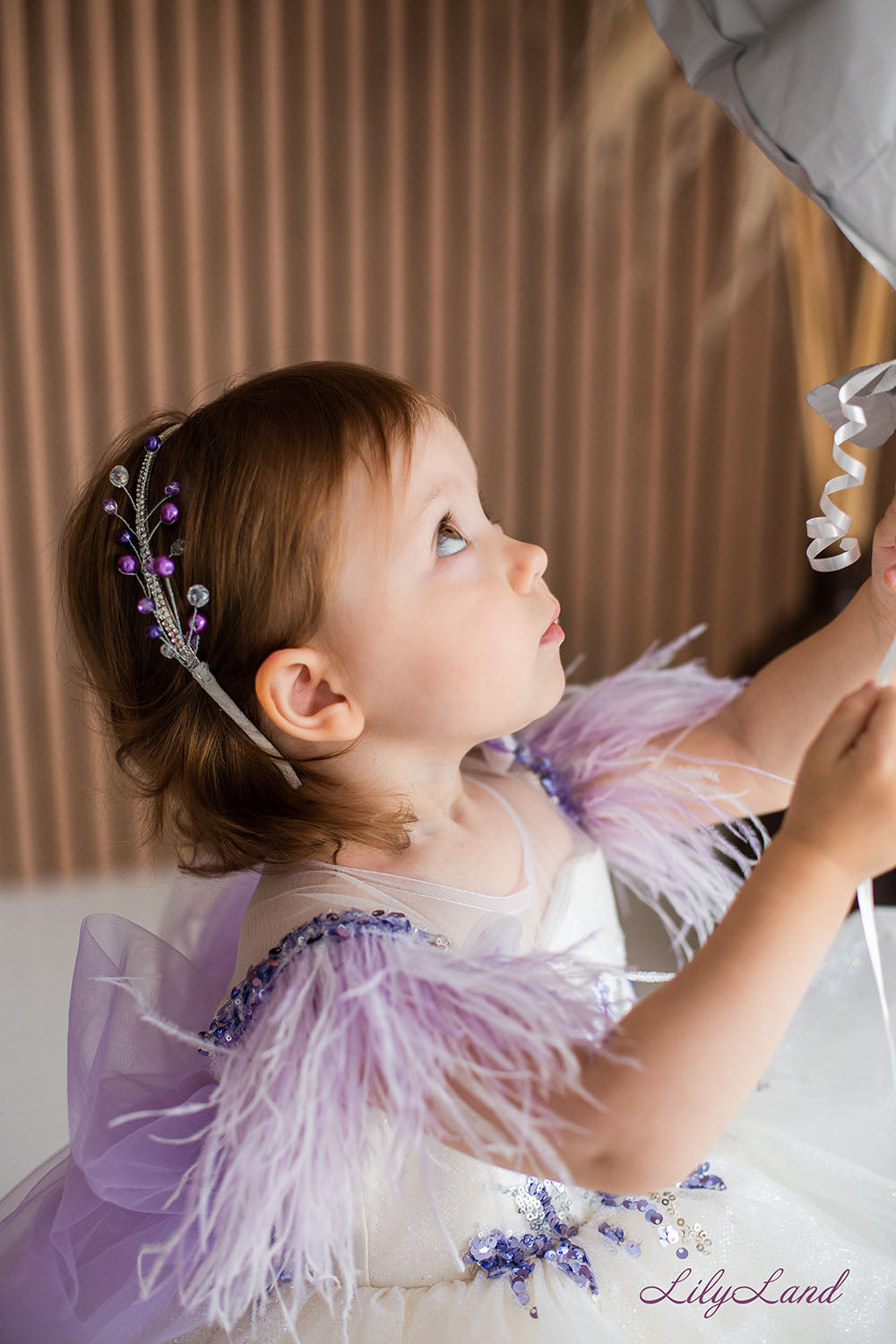 Daphne Sparkling Girl Dress in White and Lavender