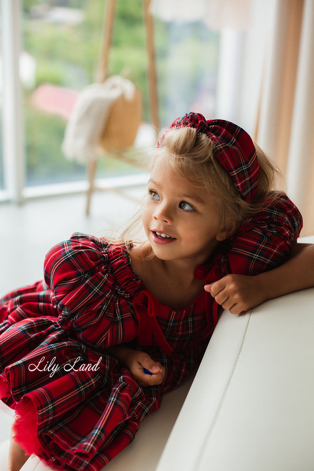 Tartan Plaid Knot Christmas Girl Headband in Red