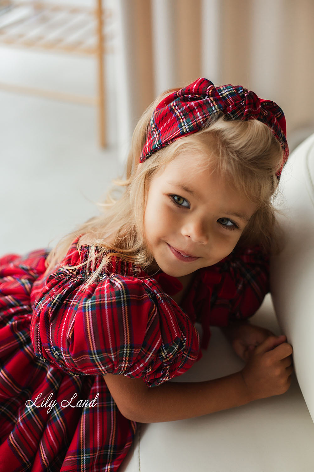 Tartan Plaid Knot Christmas Girl Headband in Red
