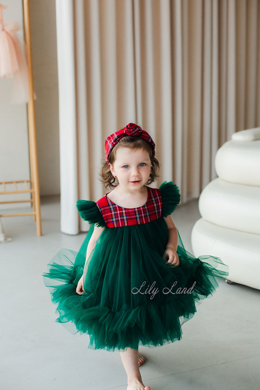 Belle New Year Christmas Girl Dress in Red Tartan