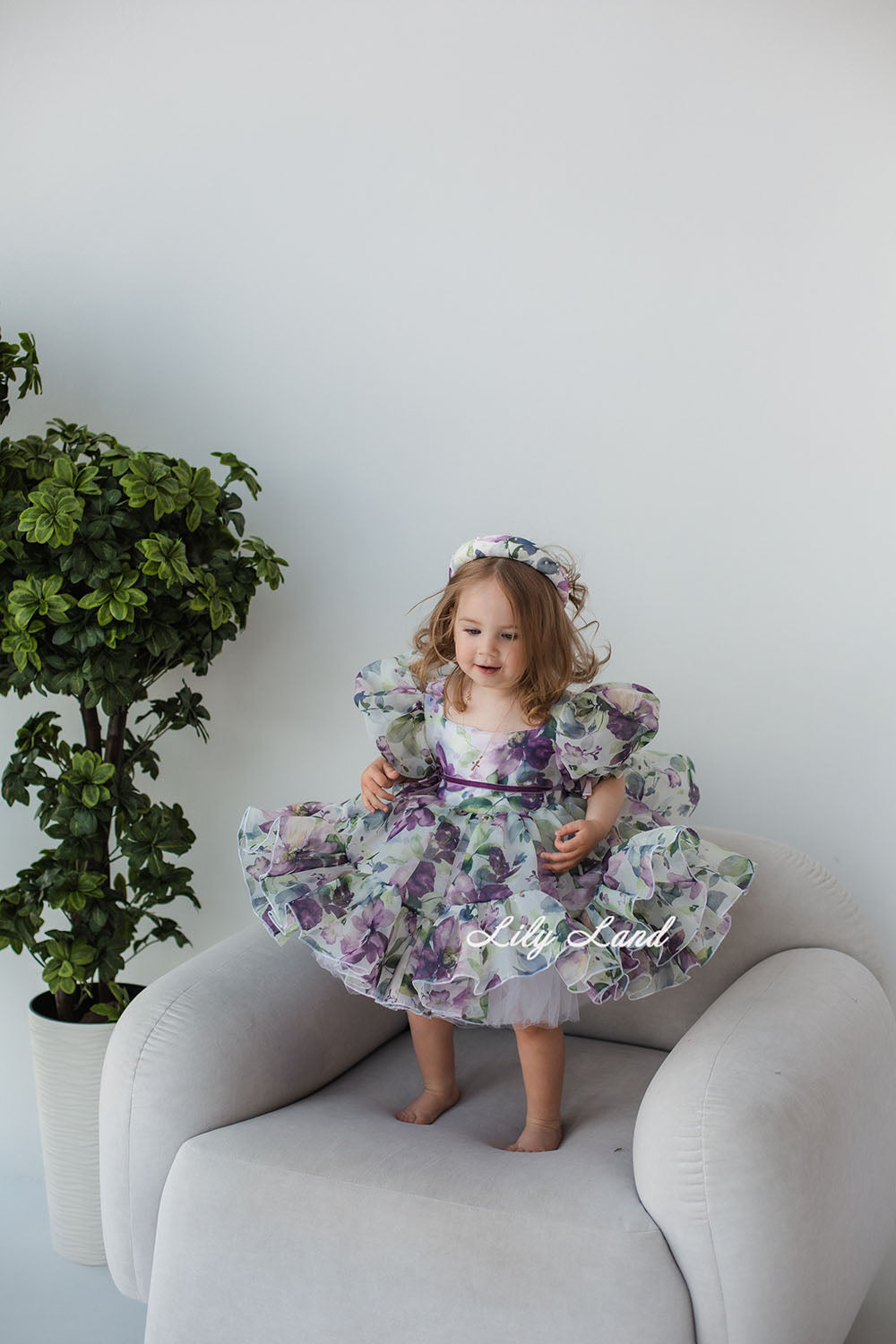 Marseille Puffy Girl Dress in Purple Floral Print