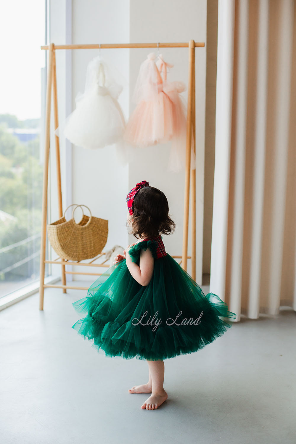 Belle New Year Christmas Girl Dress in Green and Red Tartan