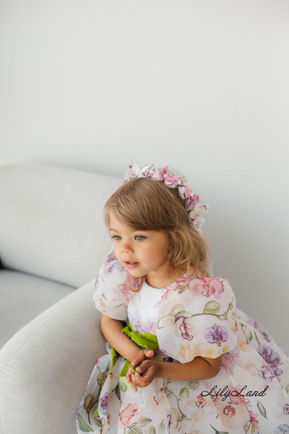 Liana Asymmetrical Girl Dress in White With Floral Print
