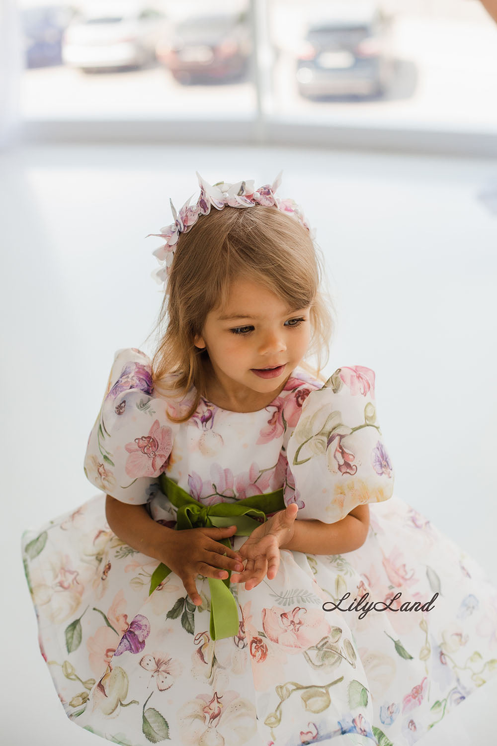 Liana Asymmetrical Girl Dress in White With Floral Print