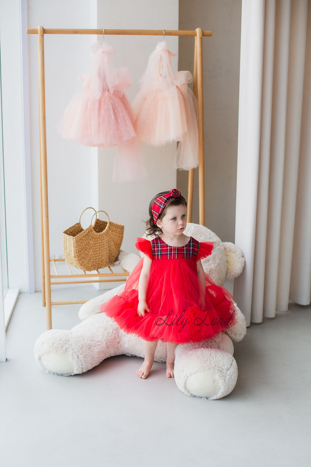 Belle New Year Christmas Girl Dress in Red Tartan