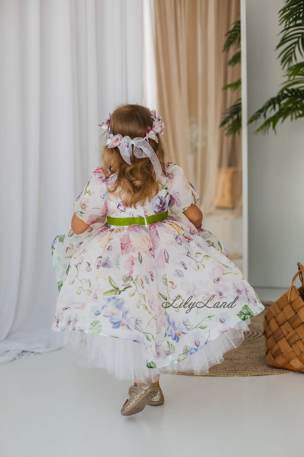 Liana Asymmetrical Girl Dress in White With Floral Print