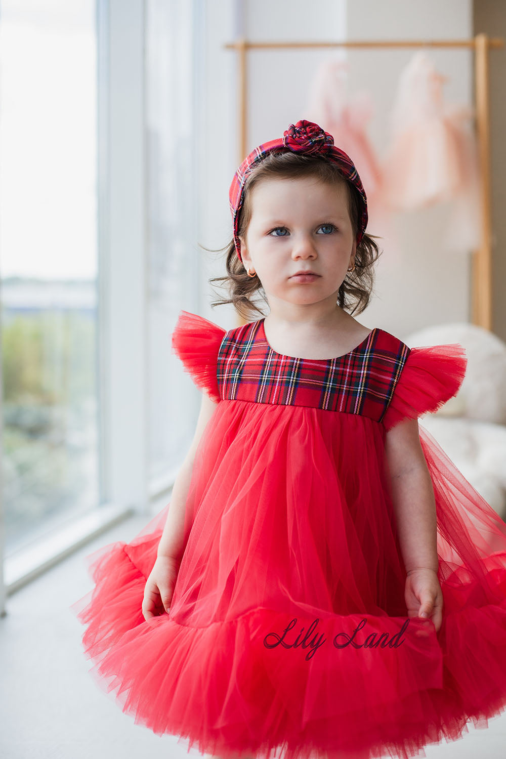 Belle New Year Christmas Girl Dress in Green and Red Tartan