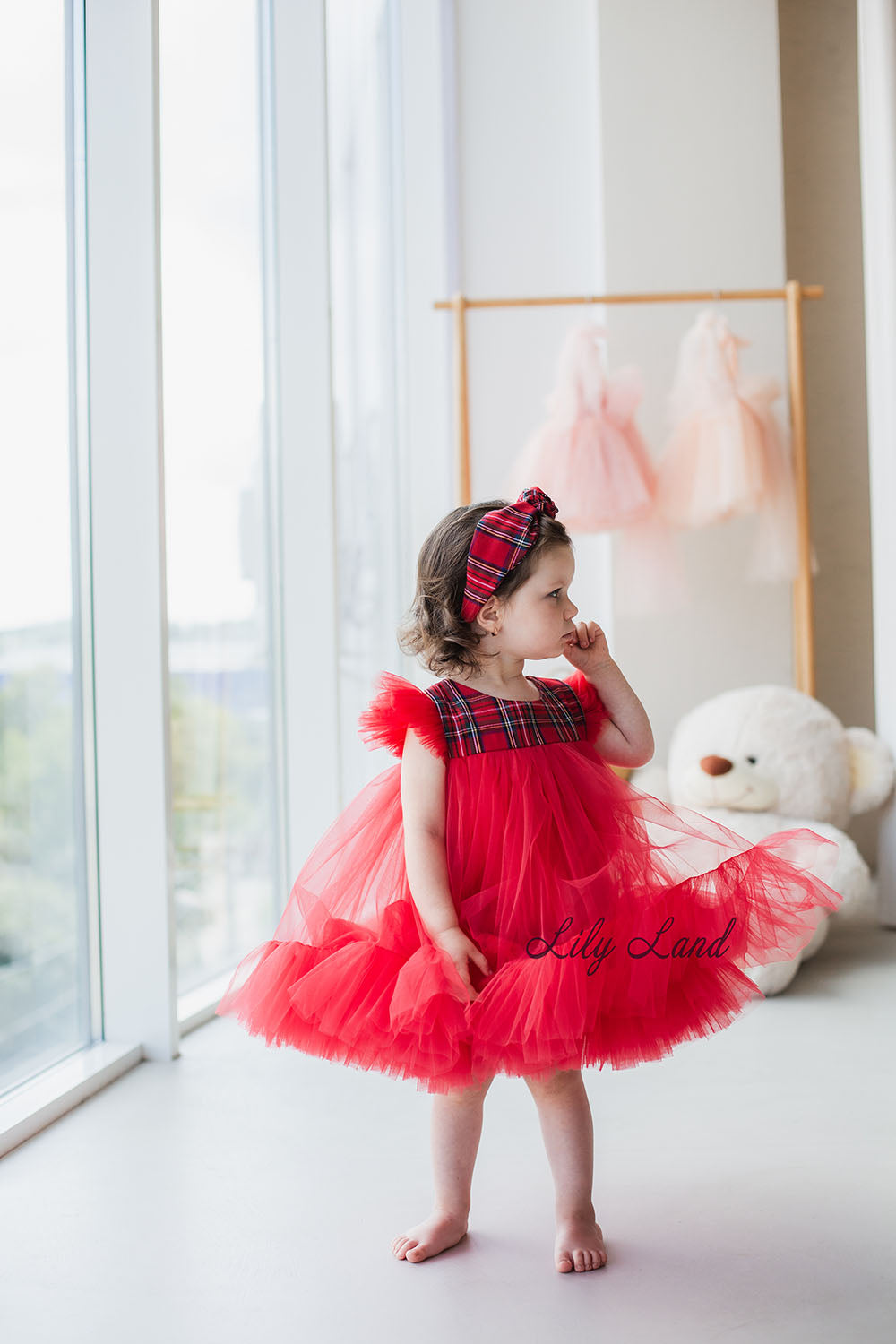 Belle New Year Christmas Girl Dress in Red Tartan