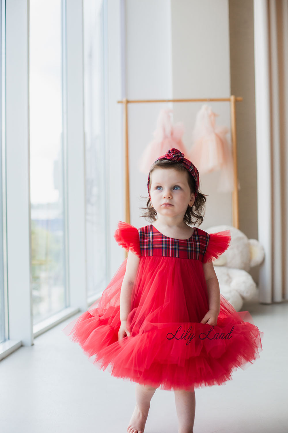 Belle New Year Christmas Tartan Girl Dress in Beige