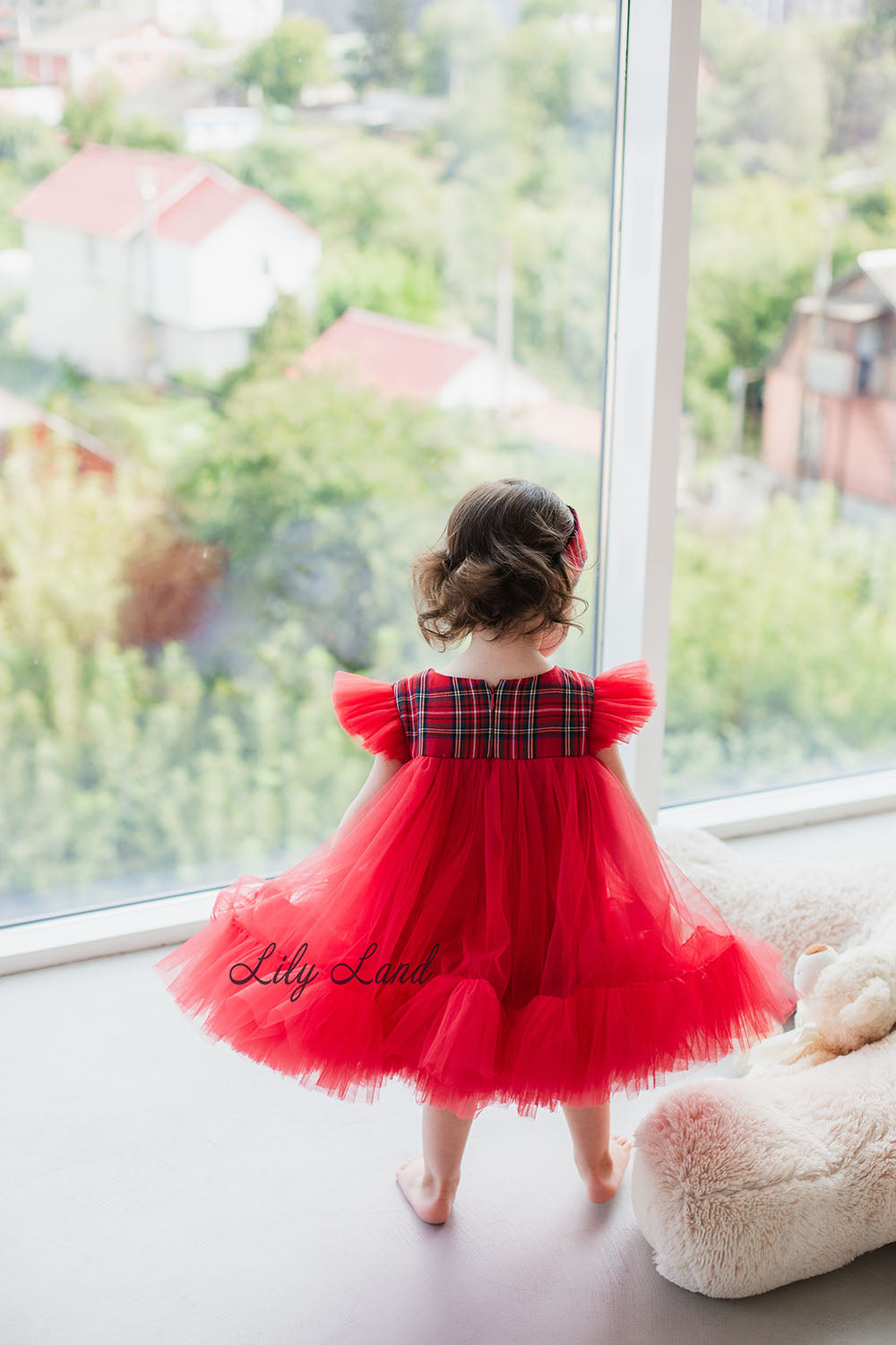 Belle New Year Christmas Girl Dress in Red Tartan