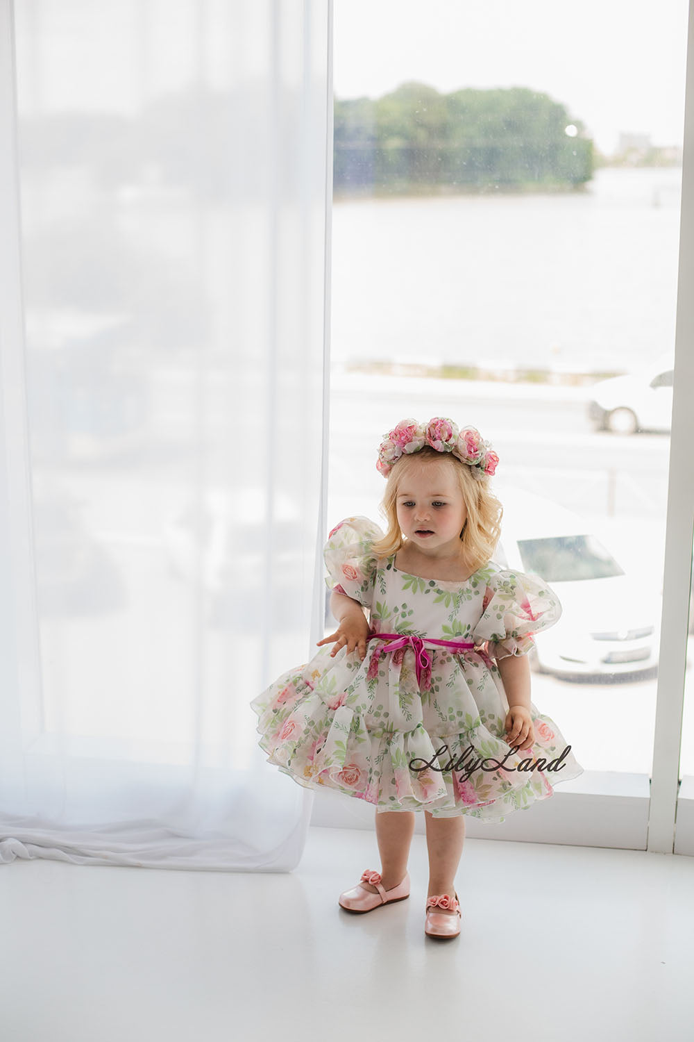 Floral Girl Headband in Pink and Green