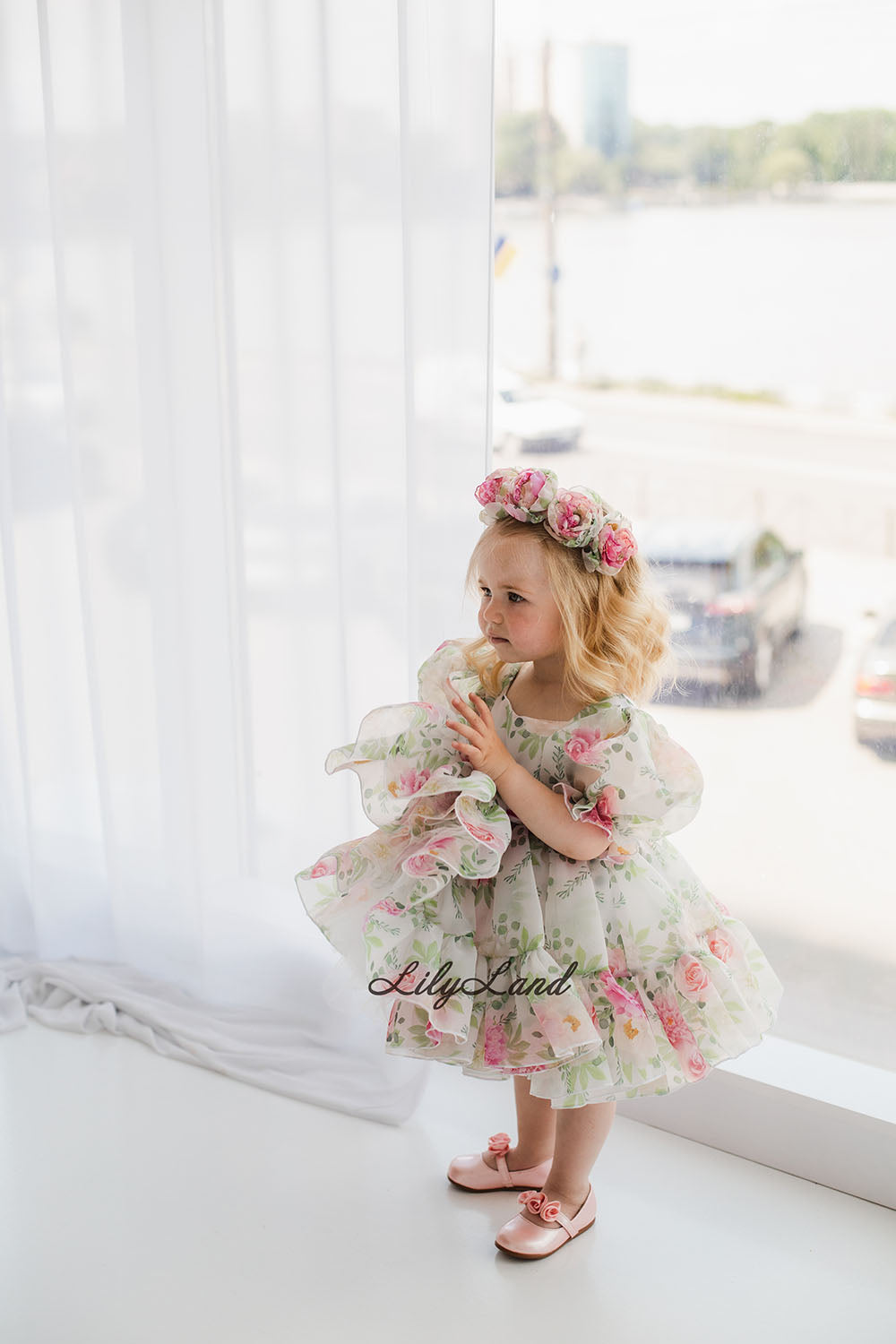 Floral Girl Headband in Pink and Green