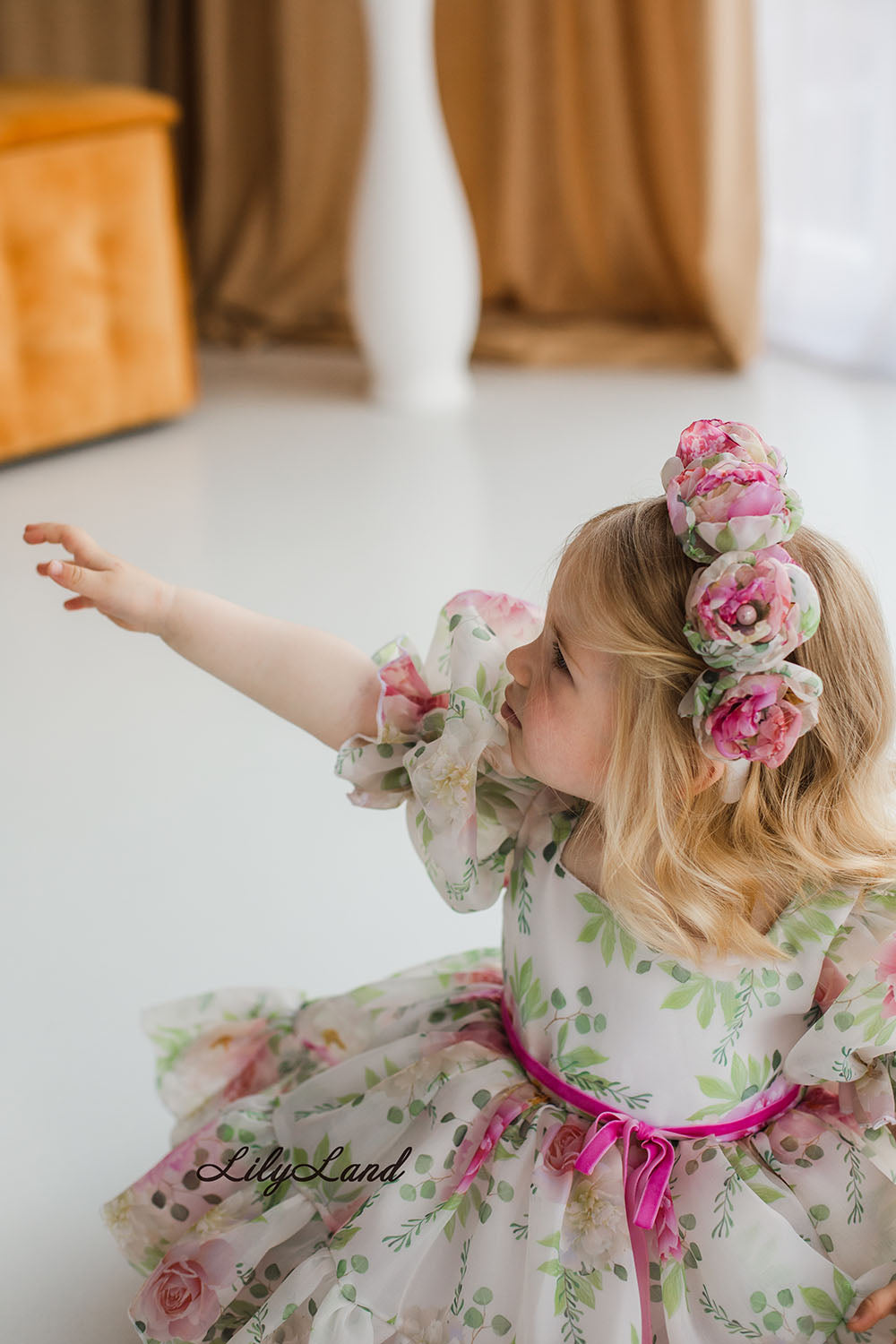 Floral Girl Headband in Pink and Green